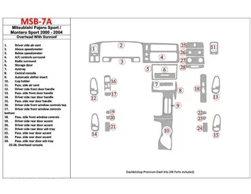 Mitsubishi Pajero Sport/Montero Sport 1998-2008 With Overhead, With Sunroof, 28 Parts set Interior BD Dash Trim Kit - 1
