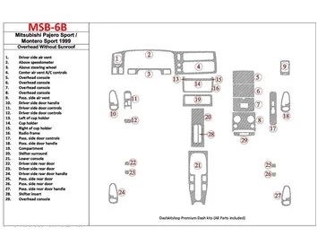 Mitsubishi Pajero Sport/Montero Sport 1998-2008 With Overhead, Without Sunroof, 29 Parts set Interior BD Dash Trim Kit - 1