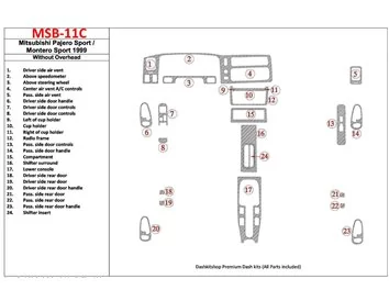 Mitsubishi Pajero Sport/Montero Sport 1998-2008 Without Overhead, 24 Parts set Interior BD Dash Trim Kit - 1