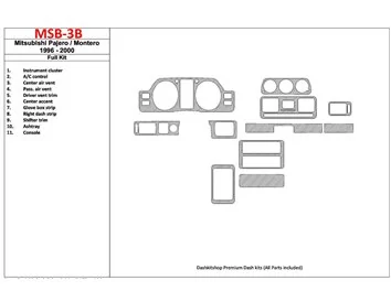 Mitsubishi Pajero/Montero 1991-1999 Ensemble complet, ensemble de 11 pièces Kit de garniture de tableau de bord intérieur BD - 1