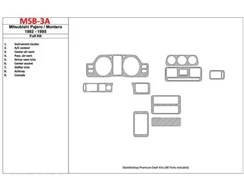 Mitsubishi Pajero/Montero 1991-1999 Ensemble complet, ensemble de 9 pièces Kit de garniture de tableau de bord intérieur BD - 1