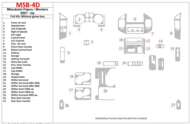 Mitsubishi Pajero/Montero 2000-2006 ensemble complet, sans kit de garniture de tableau de bord BD intérieur glowe-box - 1 Mitsubishi Pajero/Montero 2000-2006 ensemble complet, sans kit de garniture de tableau de bord BD intérieur glowe-box - 1