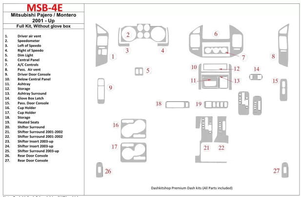 Mitsubishi Pajero/Montero 2000-2006 ensemble complet, sans kit de garniture de tableau de bord BD intérieur glowe-box - 1 Mitsubishi Pajero/Montero 2000-2006 ensemble complet, sans kit de garniture de tableau de bord BD intérieur glowe-box - 1
