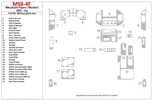 Mitsubishi Pajero/Montero 2000-2006 ensemble complet, sans kit de garniture de tableau de bord BD intérieur glowe-box - 1 Mitsubishi Pajero/Montero 2000-2006 ensemble complet, sans kit de garniture de tableau de bord BD intérieur glowe-box - 1