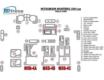 Mitsubishi Pajero/Montero 2000-2006 Kit de garniture de tableau de bord BD intérieur conforme OEM - 1