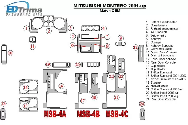 Mitsubishi Pajero/Montero 2000-2006 OEM Compliance Interior BD Dash Trim Kit - 1 - Interior Dash Trim Kit Mitsubishi Pajero/Montero 2000-2006 OEM Compliance Interior BD Dash Trim Kit - 1 - Interior Dash Trim Kit