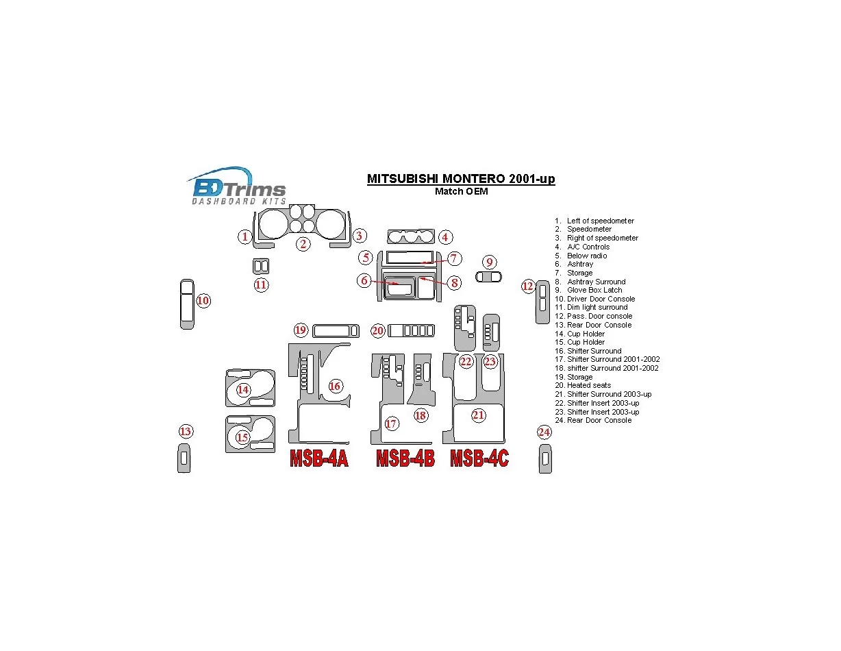 Mitsubishi Pajero/Montero 2000-2006 OEM Compliance Interior BD Dash Trim Kit - 1 - Interior Dash Trim Kit