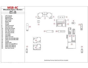 Mitsubishi Pajero/Montero 2000-2006 Kit de garniture de tableau de bord BD intérieur conforme OEM - 1
