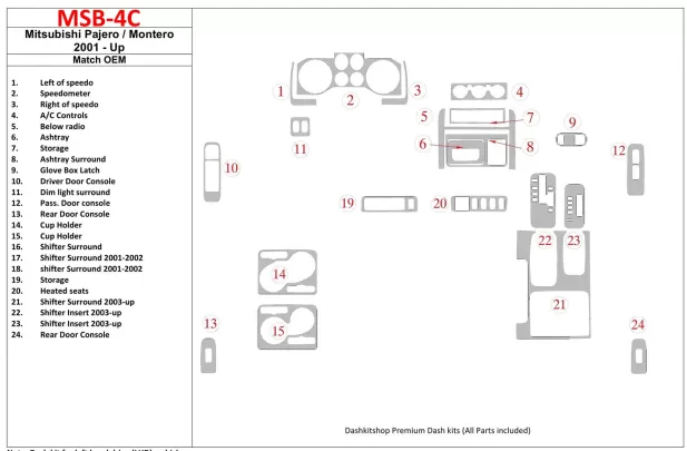 Mitsubishi Pajero/Montero 2000-2006 OEM Compliance Interior BD Dash Trim Kit - 1 - Interior Dash Trim Kit Mitsubishi Pajero/Montero 2000-2006 OEM Compliance Interior BD Dash Trim Kit - 1 - Interior Dash Trim Kit