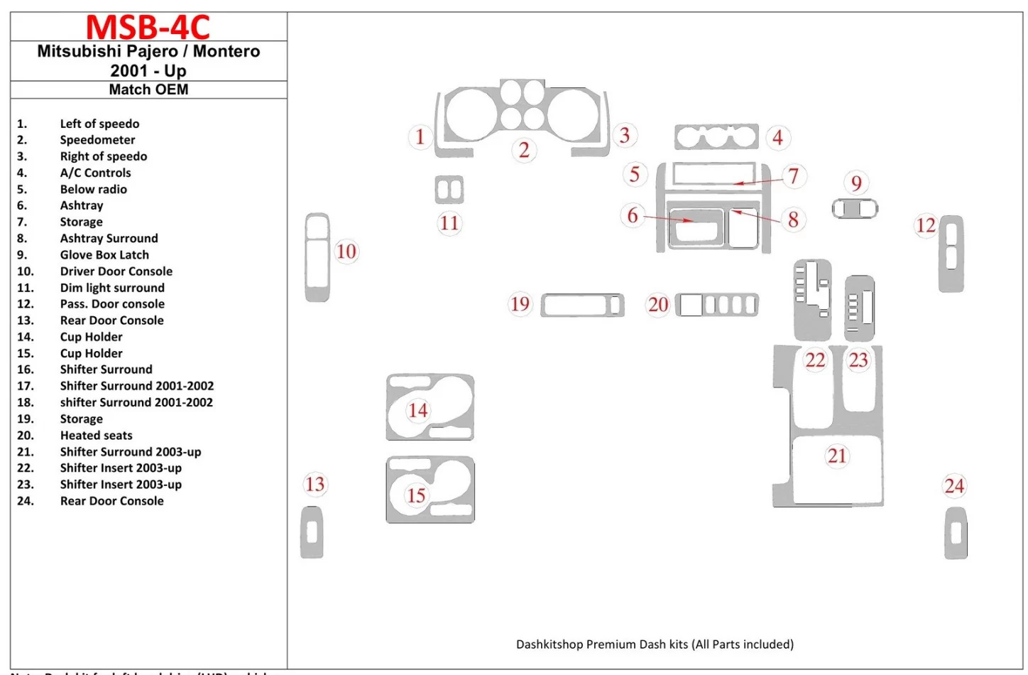 Mitsubishi Pajero/Montero 2000-2006 OEM Compliance Interior BD Dash Trim Kit - 1 - Interior Dash Trim Kit