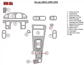 Nissan 240SX 1989-1994 Ensemble complet de garnitures de tableau de bord intérieur BD - 1