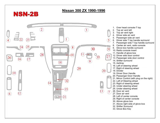 Nissan 300ZX 1990-1996 Ensemble complet de garnitures de tableau de bord intérieur BD - 1