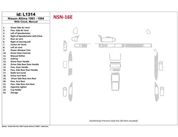 Nissan Altima 1993-1993 Boîte de vitesses automatique, Avec montres, Sans OEM, Ensemble de 23 pièces Intérieur BD Dash Trim Kit 