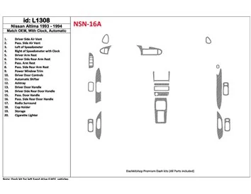 Nissan Altima 1993-1994 Boîte de vitesses automatique, avec montres, OEM Match, 19 pièces ensemble intérieur BD Dash Trim Kit - 