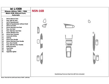Nissan Altima 1993-1994 Boîte de vitesses automatique, Sans montres, OEM Match, Ensemble de 19 pièces Intérieur BD Dash Trim Kit