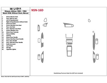 Nissan Altima 1993-1994 Boîte de vitesses manuelle, sans montres, OEM Match, 19 pièces ensemble intérieur BD Dash Trim Kit - 1