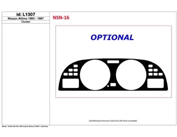 Nissan Altima 1993-1997 Cluster, 1 kit de garnitures de tableau de bord intérieur BD - 1