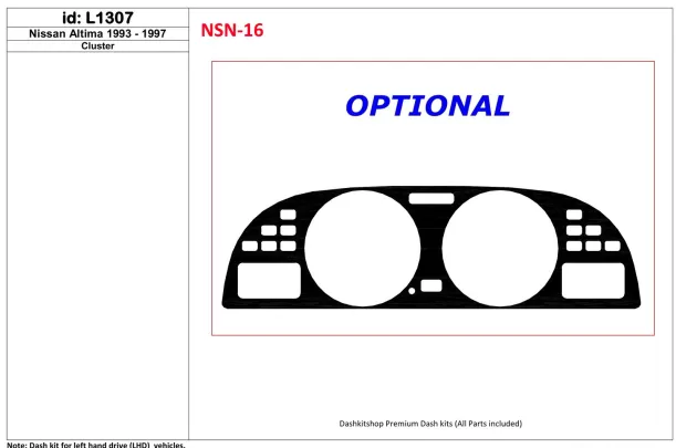 Nissan Altima 1993-1997 Cluster, 1 kit de garnitures de tableau de bord intérieur BD - 1 Nissan Altima 1993-1997 Cluster, 1 kit de garnitures de tableau de bord intérieur BD - 1