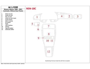 Nissan Altima 1998-2001 Boîte de vitesses automatique, sans panneaux de porte, kit de garniture de tableau de bord intérieur BD 