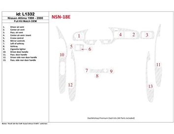 Nissan Altima 1998-2001 Ensemble complet, conformité OEM, ensemble de 13 pièces Kit de garniture de tableau de bord intérieur BD