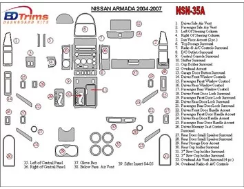 Nissan Armada 2004-2007 Ensemble complet de garnitures de tableau de bord intérieur BD - 1