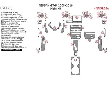 Kit de garniture de tableau de bord intérieur principal Nissan GT-R 2008-2016, 39 pièces - 1