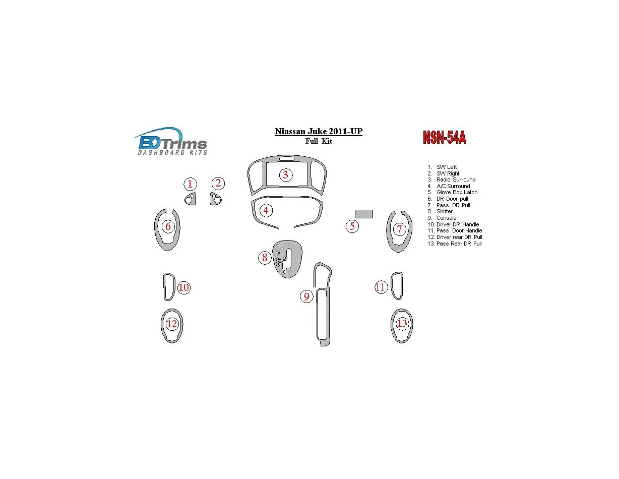 Nissan Juke 2011-UP Interior BD Dash Trim Kit - 1