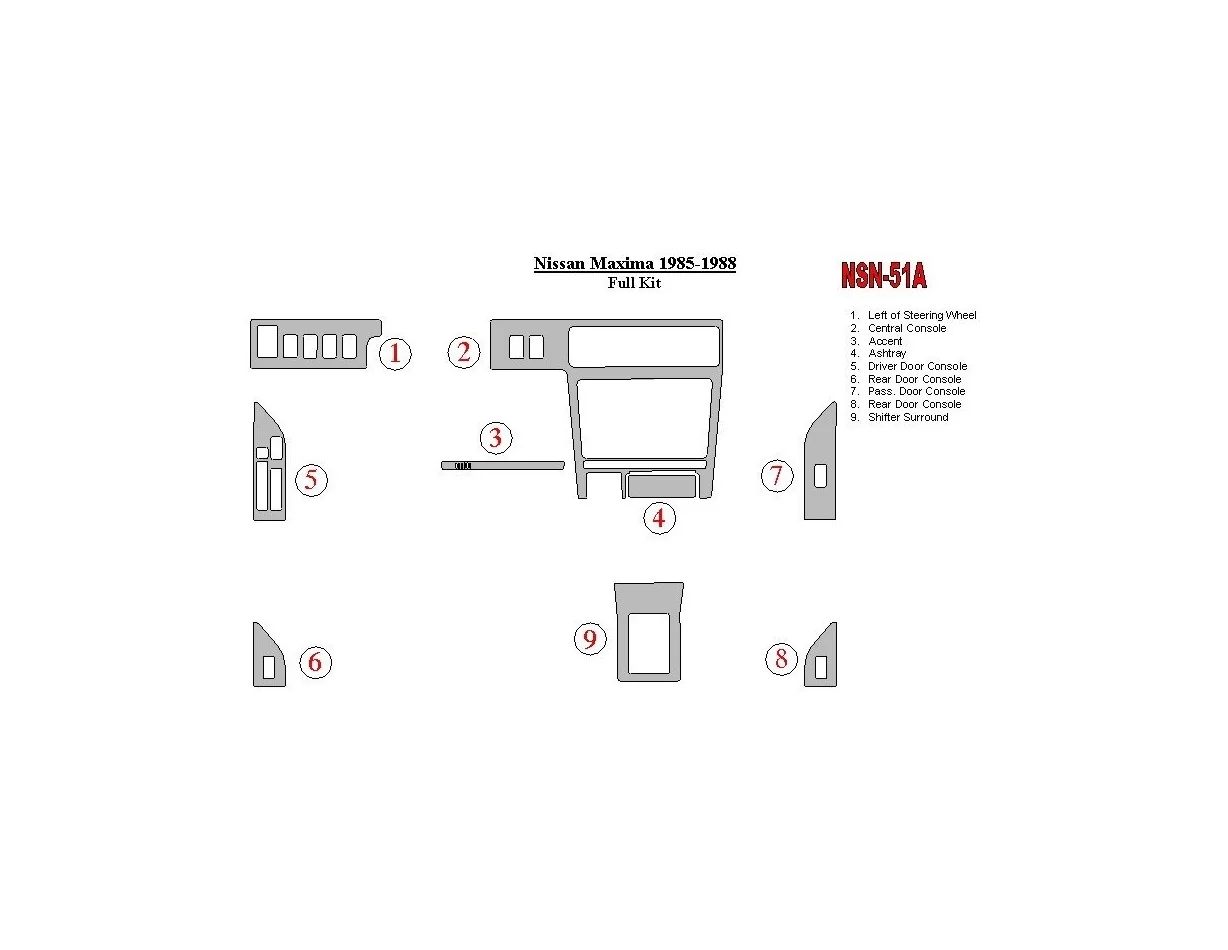 Nissan Maxima 1985-1988 Full Set Interior BD Dash Trim Kit - 1 - Interior Dash Trim Kit
