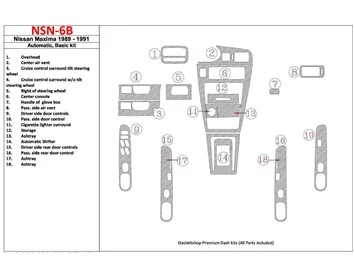 Nissan Maxima 1989-1991 Ensemble de base, boîte de vitesses automatique, ensemble de 18 pièces Kit de garniture de tableau de bo