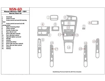 Nissan Maxima 1989-1991 Ensemble de base, boîte de vitesses manuelle, ensemble de 18 pièces Intérieur BD Dash Trim Kit - 1