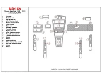 Nissan Maxima 1989-1991 Ensemble complet, Boîte de vitesses automatique, Ensemble de 20 pièces Intérieur BD Dash Trim Kit - 1