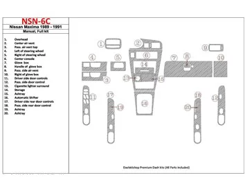 Nissan Maxima 1989-1991 Full Set, Manual Gearbox, 20 Parts set Interior BD Dash Trim Kit - 1