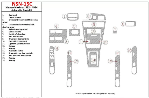 Boîte de vitesses automatique Nissan Maxima 1992-1994, ensemble de base, ensemble de 18 pièces Kit de garniture de tableau de bo Boîte de vitesses automatique Nissan Maxima 1992-1994, ensemble de base, ensemble de 18 pièces Kit de garniture de tableau de bo