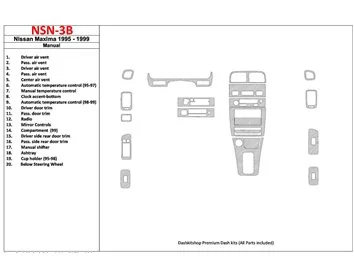 Nissan Maxima 1995-1999 Manual Gearbox, 21 Parts set Interior BD Dash Trim Kit - 1