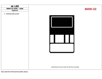BMW X5 2000-2006 dakconsole, met schuifdak interieur BD dashboardafwerkingsset - 1