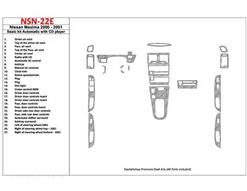 Nissan Maxima 2000-2001 Ensemble de base, boîte de vitesses automatique, radio avec lecteur CD, ensemble de 27 pièces Kit de gar