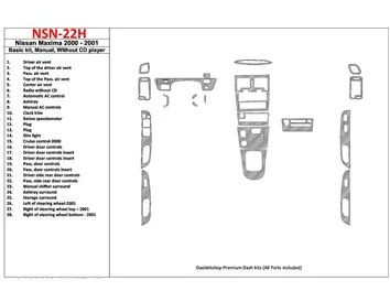 Nissan Maxima 2000-2001 Ensemble de base, boîte de vitesses manuelle, radio sans lecteur CD, ensemble de 28 pièces Kit de garnit