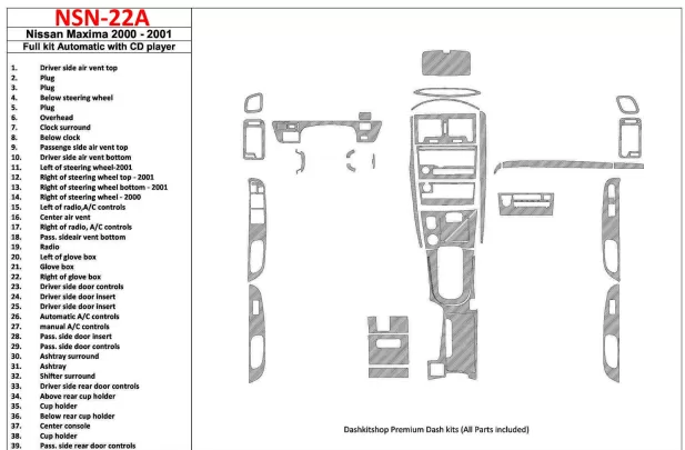 Nissan Maxima 2000-2001 Ensemble complet, boîte de vitesses automatique, radio avec lecteur CD, ensemble de 39 pièces Kit de gar Nissan Maxima 2000-2001 Ensemble complet, boîte de vitesses automatique, radio avec lecteur CD, ensemble de 39 pièces Kit de gar