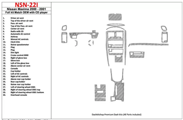 Nissan Maxima 2000-2001 Ensemble complet, Boîte de vitesses automatique, Radio avec lecteur CD, Conformité OEM, Ensemble de 30 p Nissan Maxima 2000-2001 Ensemble complet, Boîte de vitesses automatique, Radio avec lecteur CD, Conformité OEM, Ensemble de 30 p