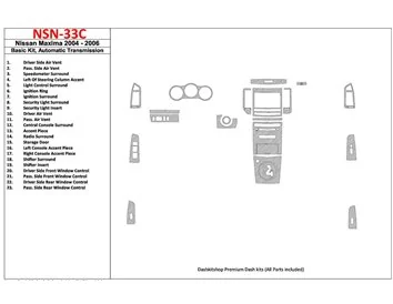 Nissan Maxima 2004-2006 Ensemble de base, kit de garniture de tableau de bord BD intérieur à engrenage automatique - 1