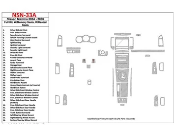 Nissan Maxima 2004-2006 Ensemble complet, vitesse automatique, avec sièges à mémoire, avec sièges chauffants intérieur BD Dash T