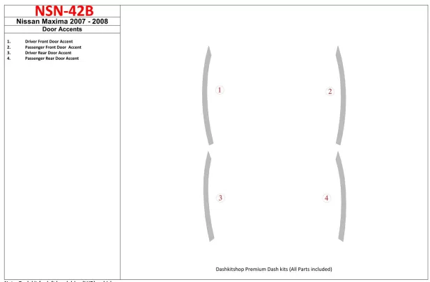Nissan Maxima 2007-2008 Doors Accent Interior BD Dash Trim Kit - 1 Nissan Maxima 2007-2008 Doors Accent Interior BD Dash Trim Kit - 1