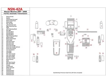Nissan Maxima 2007-2008 Ensemble complet, kit de garniture de tableau de bord intérieur BD à engrenage automatique - 1