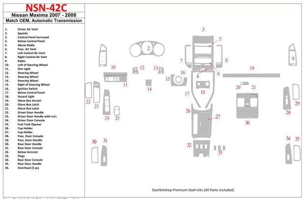 Conformité OEM pour Nissan Maxima 2007-2008, kit de garniture de tableau de bord BD intérieur à engrenage automatique - 1 Conformité OEM pour Nissan Maxima 2007-2008, kit de garniture de tableau de bord BD intérieur à engrenage automatique - 1
