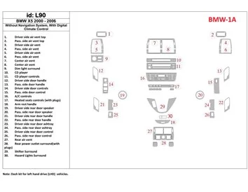 BMW X5 2000-2006 Sans système NAVI, Boîte de vitesses automatique AC Control Interior BD Dash Trim Kit - 1