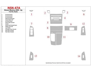 Nissan Maxima 2009-UP Ensemble complet, kit de garniture de tableau de bord intérieur radio BD - 1