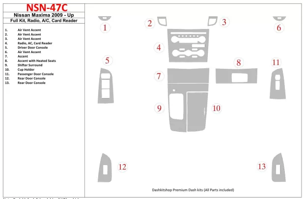 Nissan Maxima 2009-UP Ensemble complet, radio, A/C, lecteur de carte intérieur BD Dash Trim Kit - 1 Nissan Maxima 2009-UP Ensemble complet, radio, A/C, lecteur de carte intérieur BD Dash Trim Kit - 1