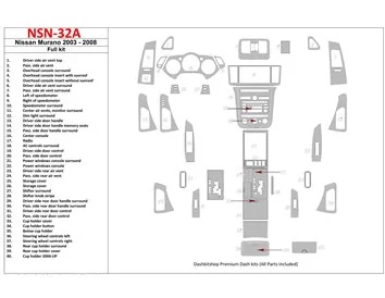 Nissan Murano 2003-2008 Ensemble complet de garnitures de tableau de bord intérieur BD - 1