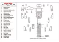 Nissan Murano 2003-2008 Ensemble complet de garnitures de tableau de bord intérieur BD - 1