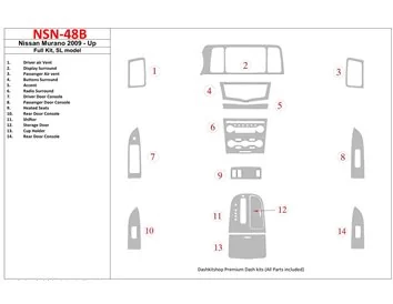 Nissan Murano 2009-UP Ensemble complet, SL modèle Intérieur BD Dash Trim Kit - 1